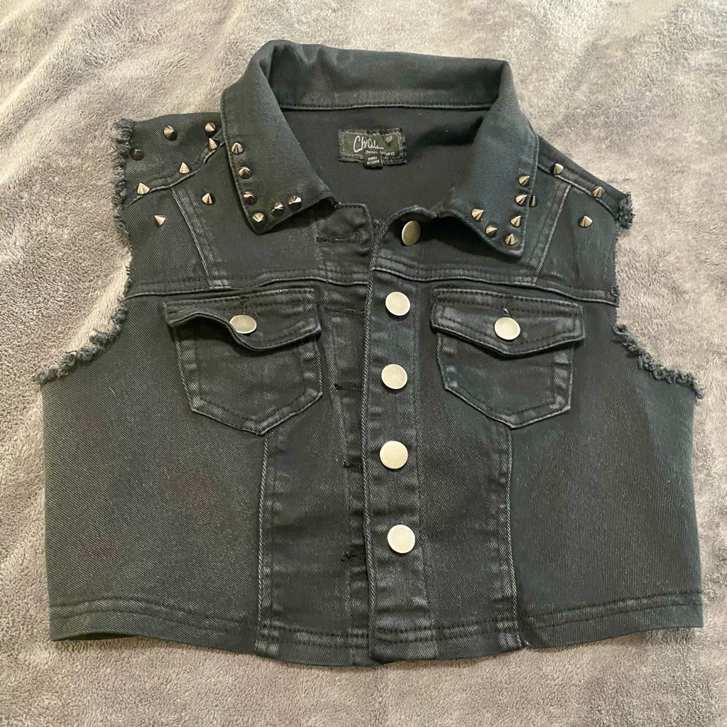 Chiqle Stretch Jean Cropped Studded Vest S